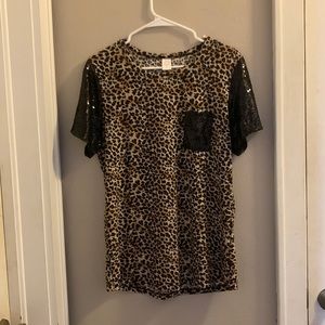 Leopard and black shimmer top